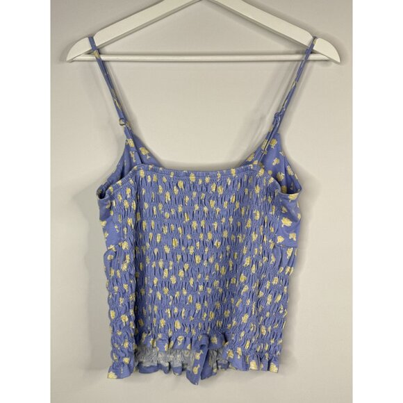 French Connection Top Womens XL Shirt Blue Yellow Floral Smocked Casual Summer - Picture 9 of 15